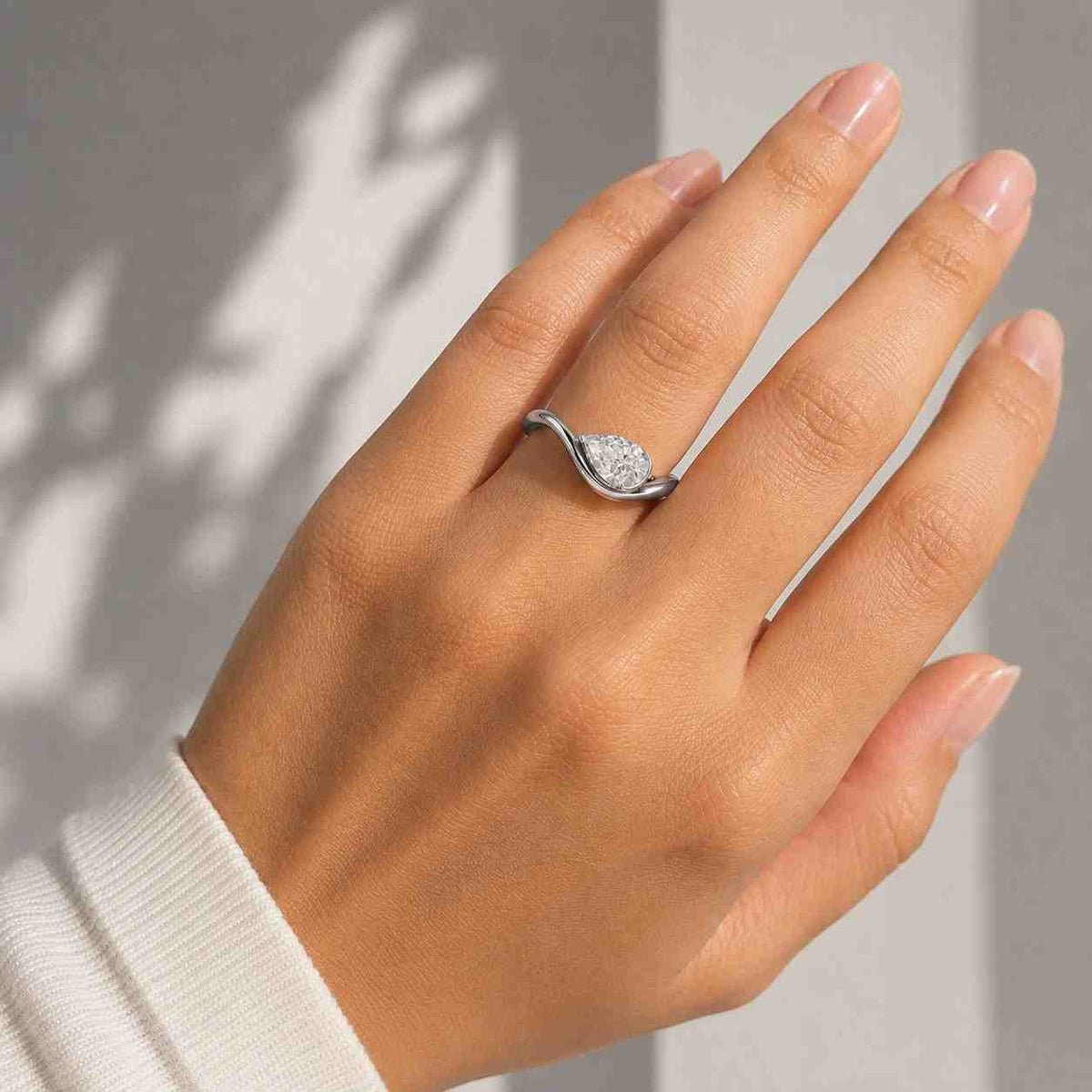 1.00ct pear lab grown diamond east west pinky ring igi certified | bezel set friendship ring | 14k gold | unique teardrop engagement ring