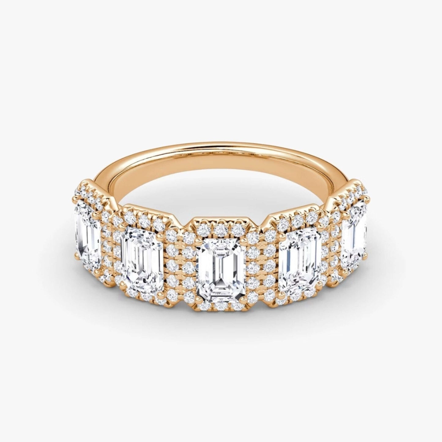 10K Rose Gold Emerald Cut Diamond Halo Wedding Band