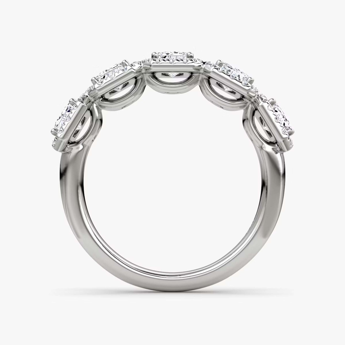 10K White Gold Emerald Cut Diamond Halo Wedding Band