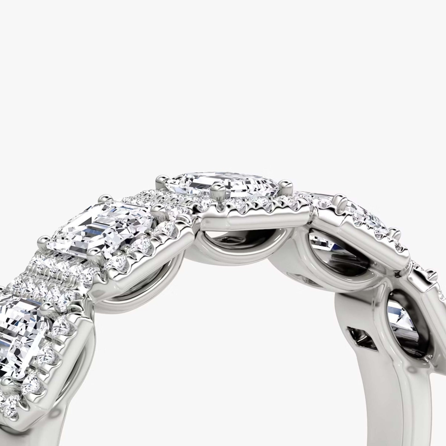 10K White Gold Emerald Cut Diamond Halo Wedding Ring