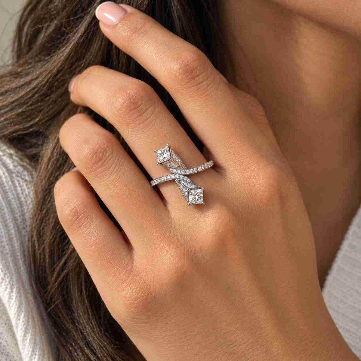 princess cut lab grown diamond cluster engagement ring