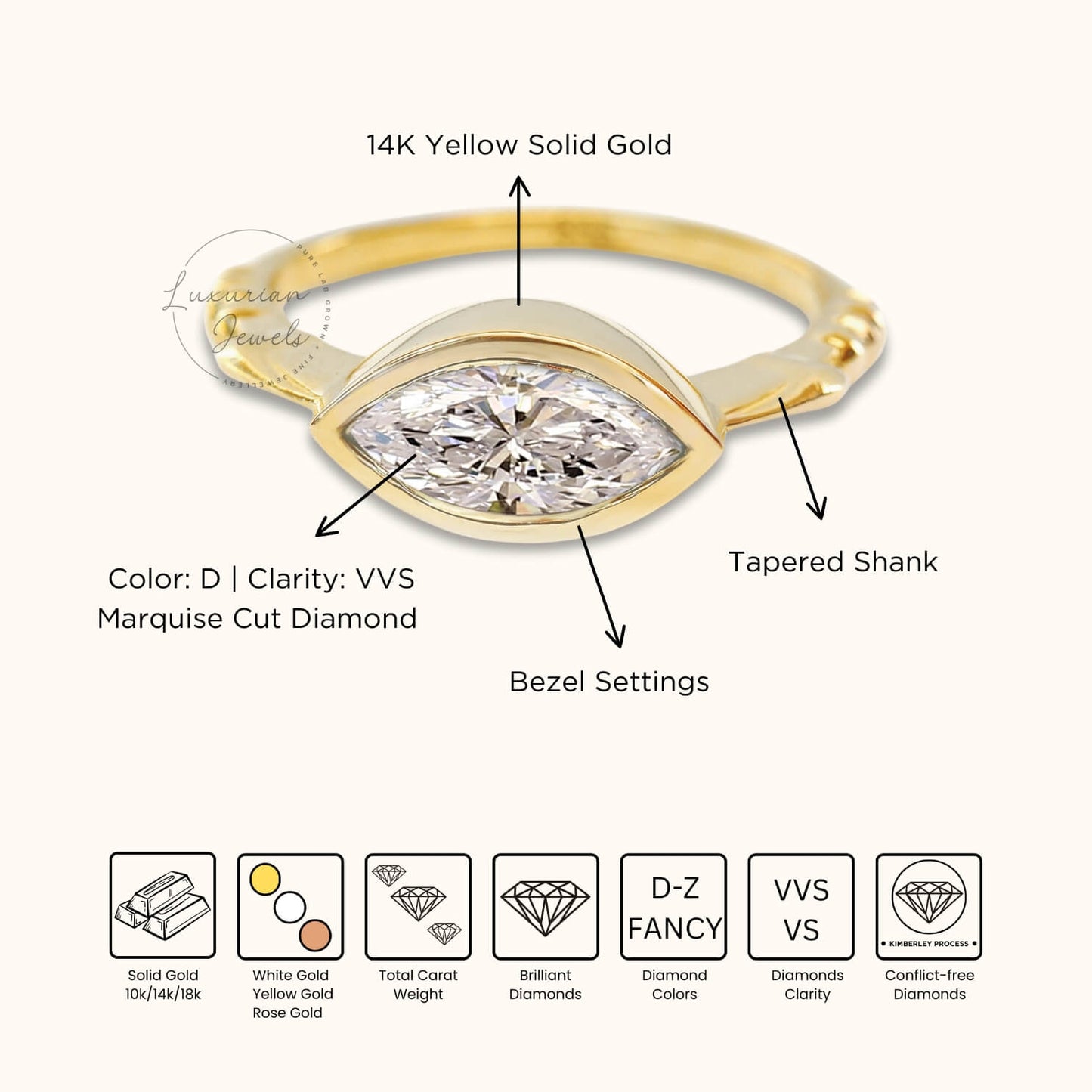 14K Bezel Set Marquise Cut Diamond Engagement Rings