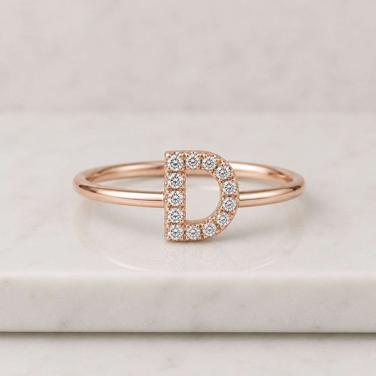 14k gold diamond initial ring, custom pave letter ring, lab grown diamond alphabet band, dainty personalized jewelry gift for mom