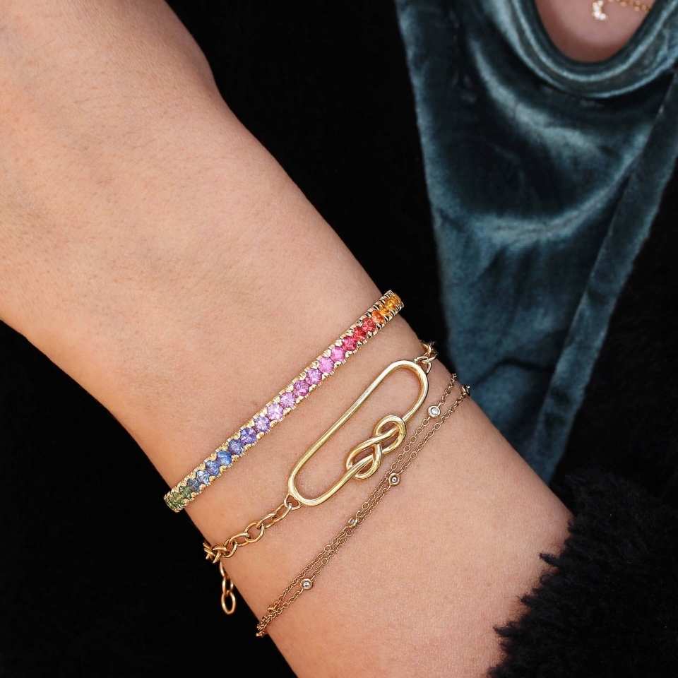 14K Multi Color Sapphire Tennis Bracelet