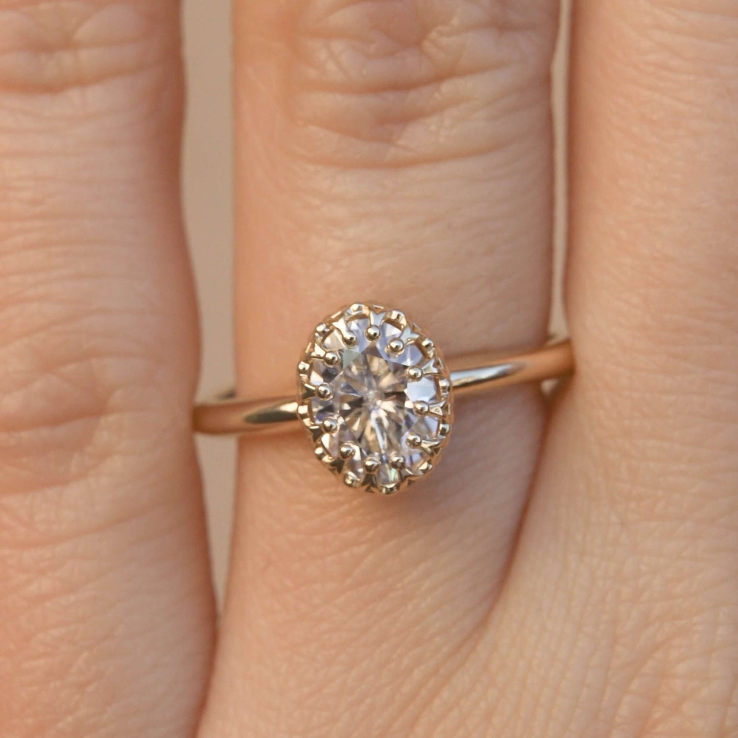 14K Oval Cut Bezel Set Antique Diamond Ring