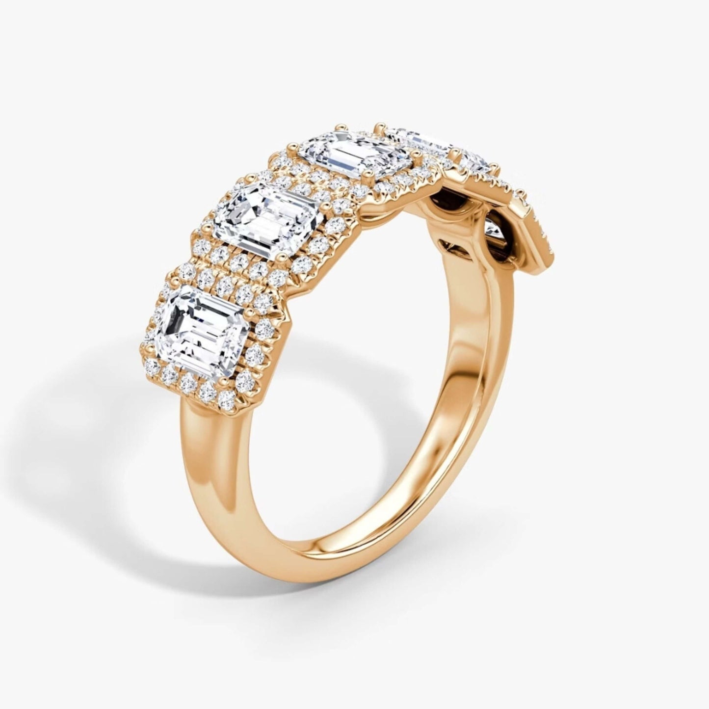 14K Rose Gold Emerald Cut Diamond Halo Wedding Band