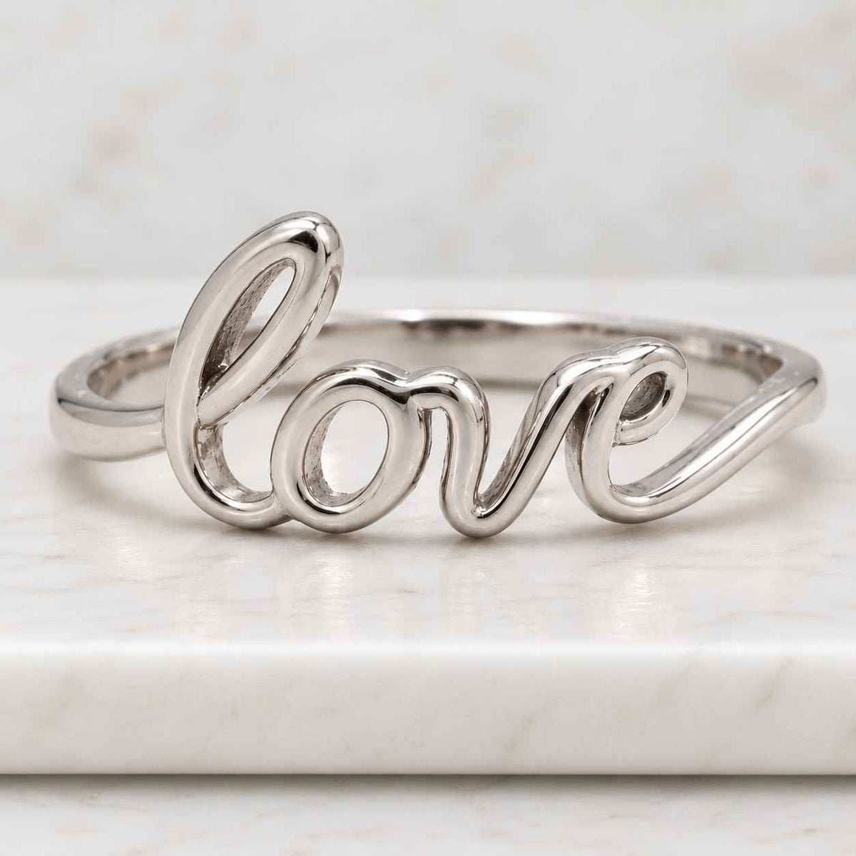 14k script love ring, solid gold stackable ring, minimalist statement ring, dainty cursive letter ring, gift for girlfriend, birthday gift