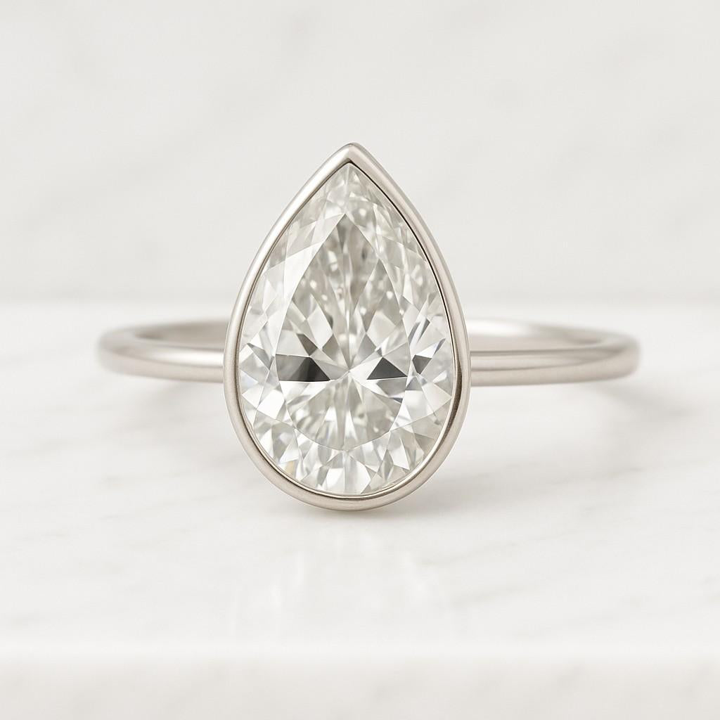 0.50-3.00 CT Bezel Set Pear Cut Solitaire Moissanite Engagement Ring ...