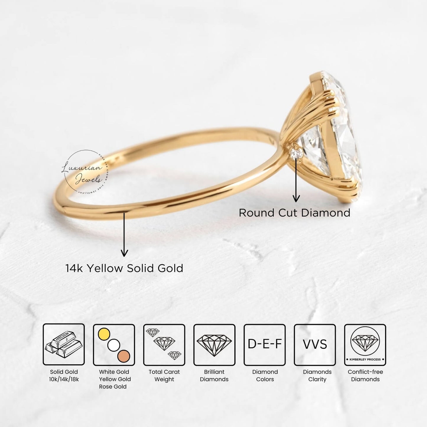 14K Solid Gold Ring, Solitaire Diamond Ring For Anniversary Ring