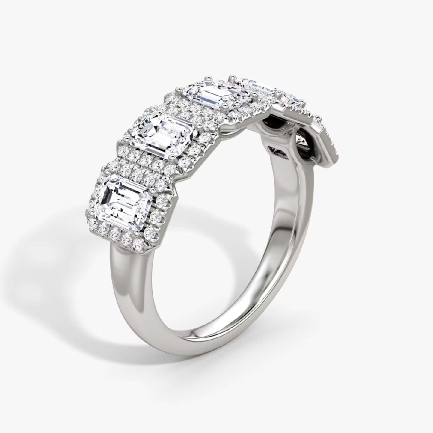 14K White Gold Emerald Cut Diamond Halo Wedding Ring