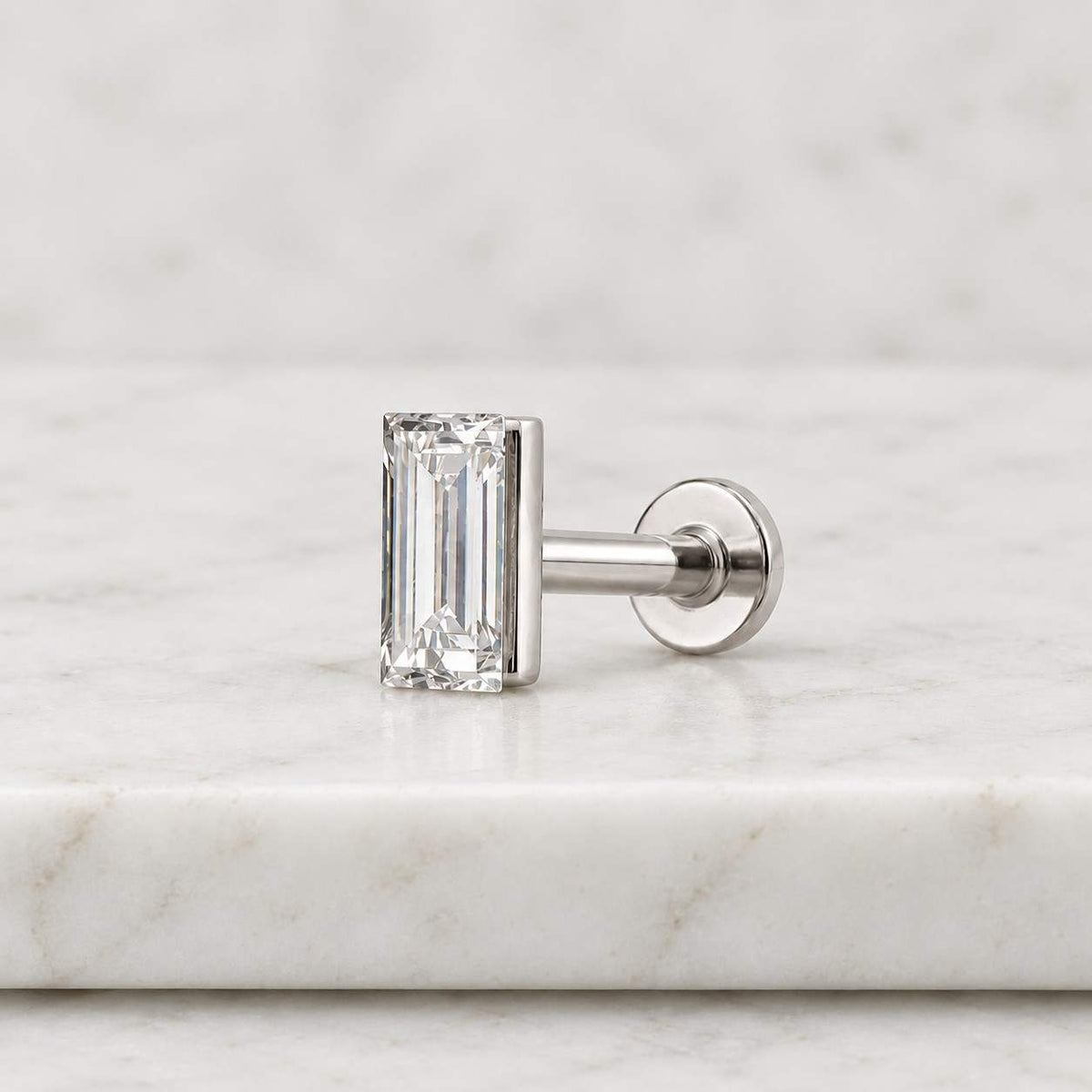 14k white gold tiny lab diamond trinity cartilage flat back stud earring