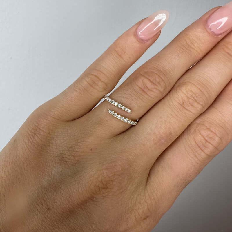 14k gold beaded diamond crossover ring