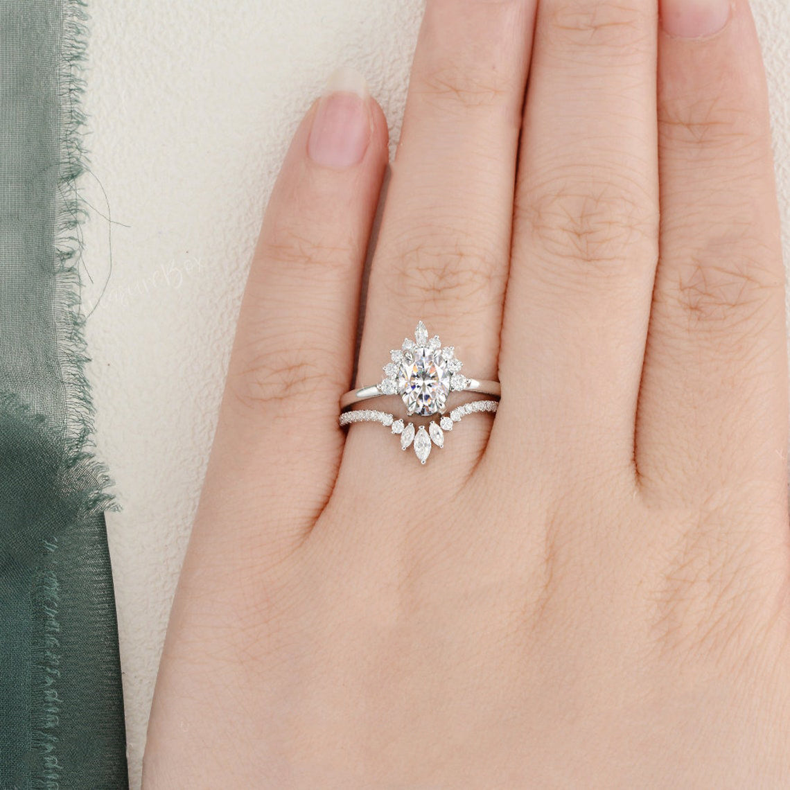 14k Minimalist Moissanite Engagement Ring Set
