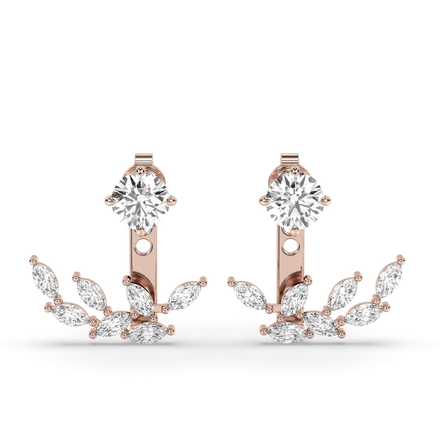 14k Rose Gold Leaf Front Back Ear Jacket Earring