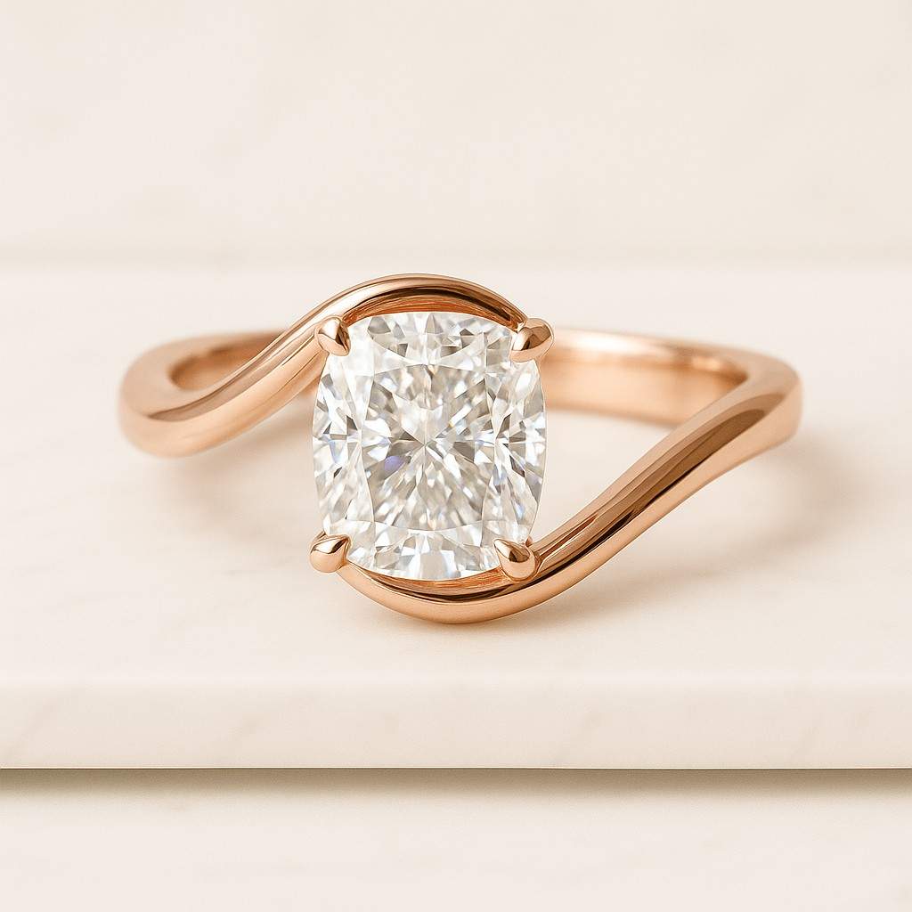 14k Solid Gold Curved Wedding Band Pave Diamond Nesting Ring for Women