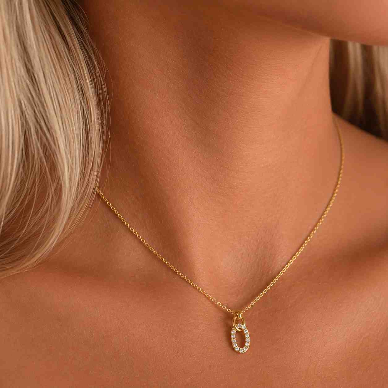 14k solid gold interlocking circles necklace: diamond pendant