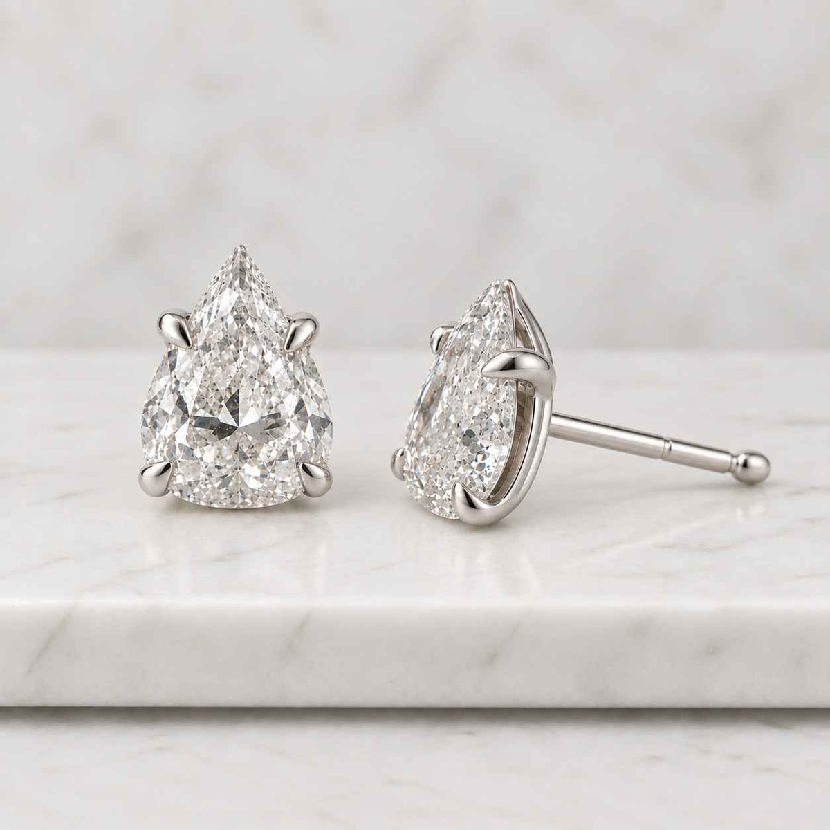 14k solid gold lab-grown diamond stud earrings, screw back, white or yellow gold