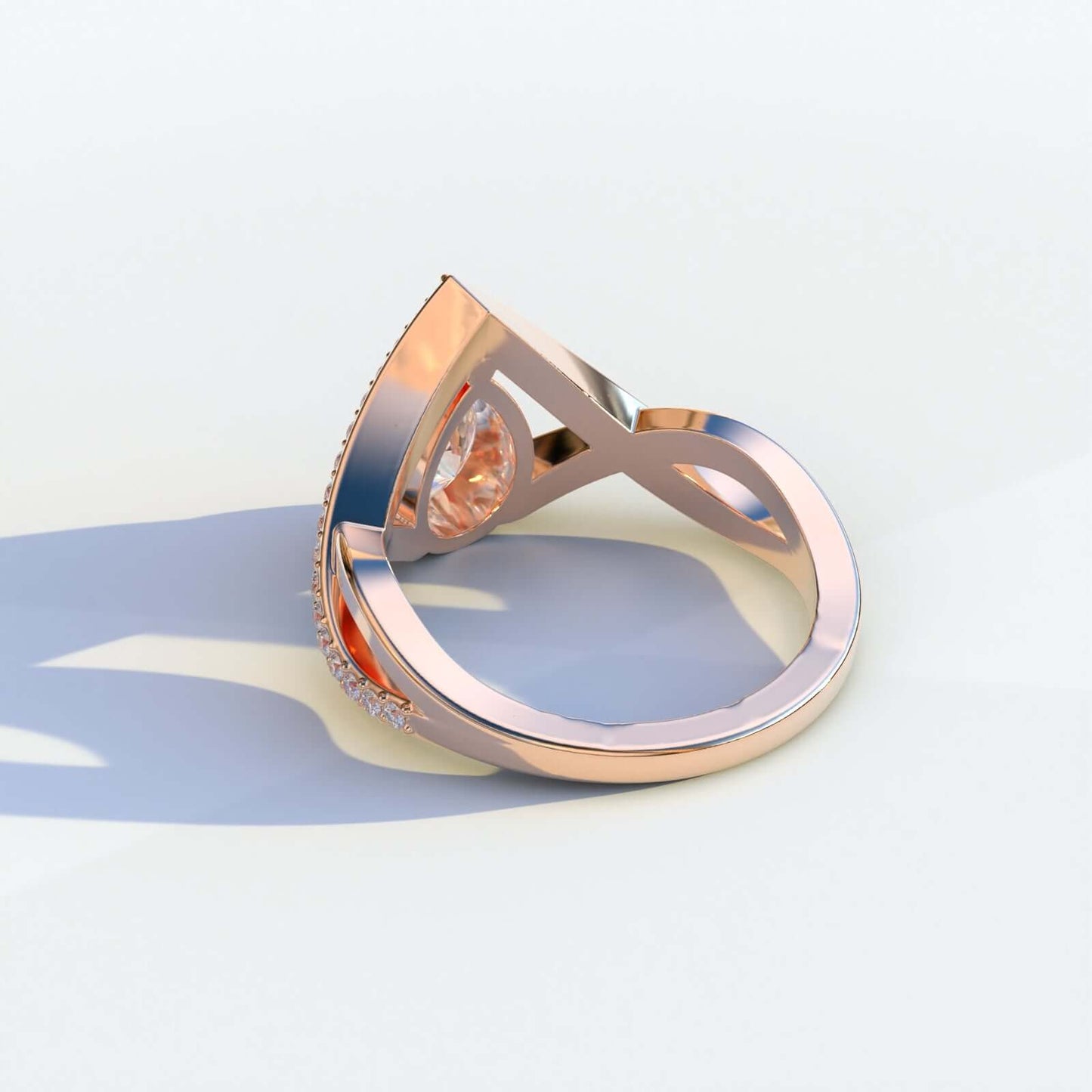 14k Solid Gold Pear Diamond Crossover Ring