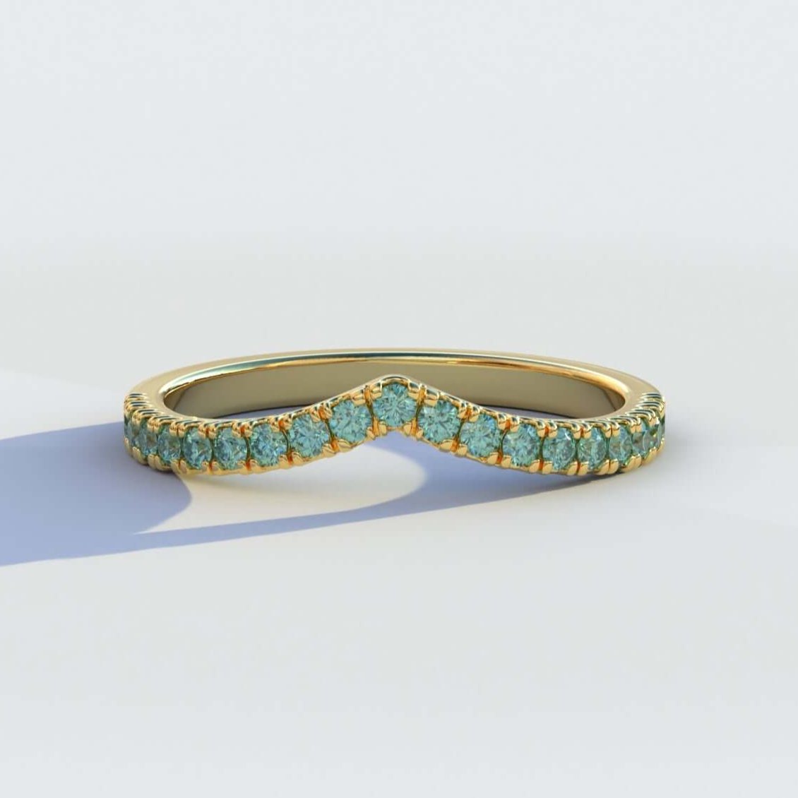 14k Yellow Gold Curved Wedding Band For Women