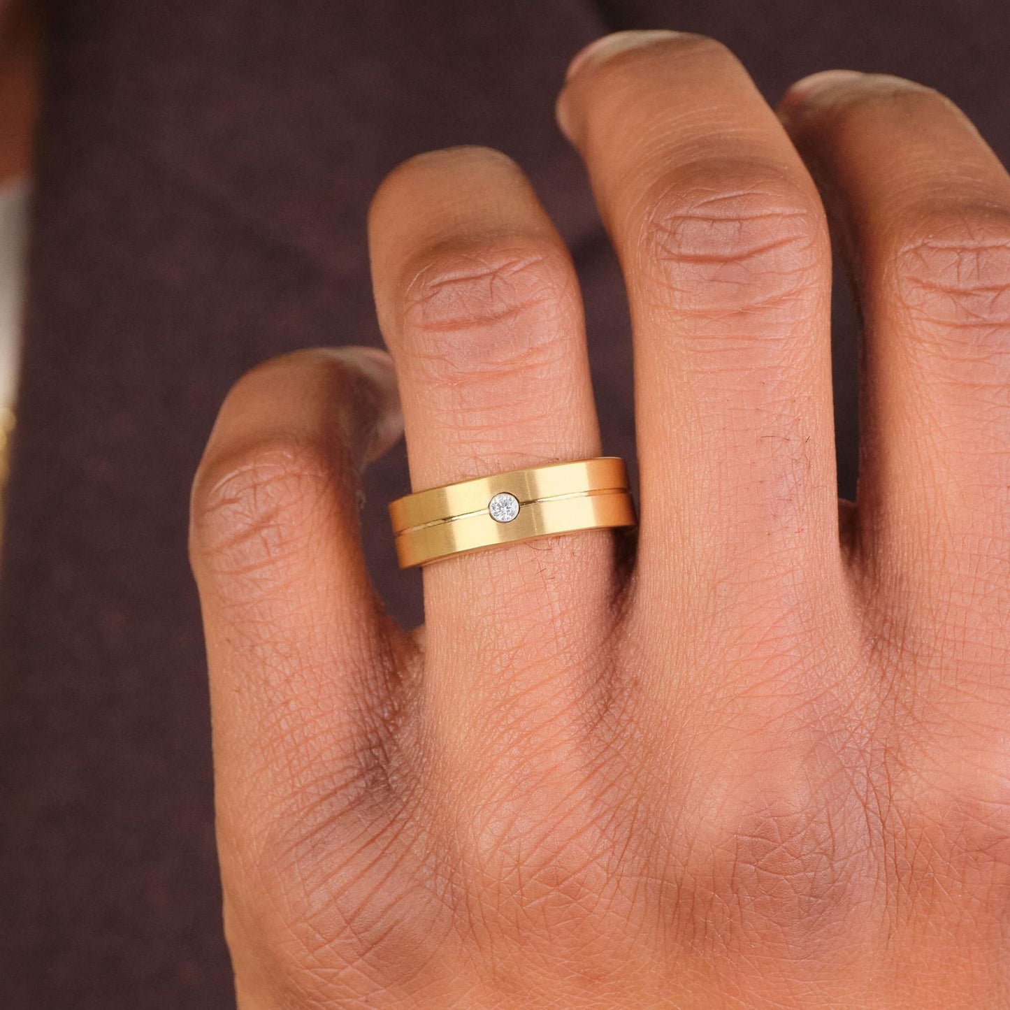 14k Yellow Gold Diamond Ring, Men's Wedding Band