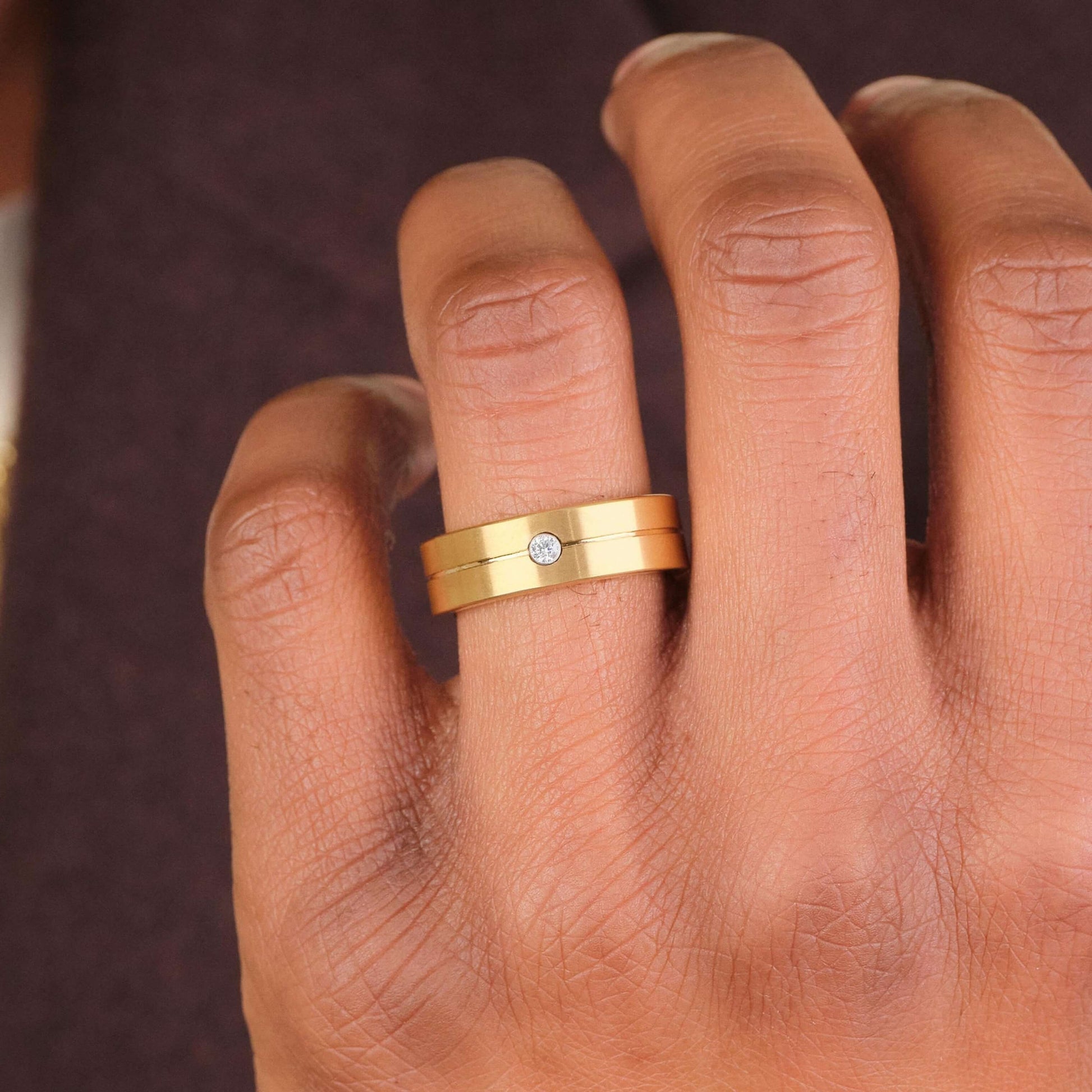 14k Yellow Gold Diamond Ring, Men's Wedding Band