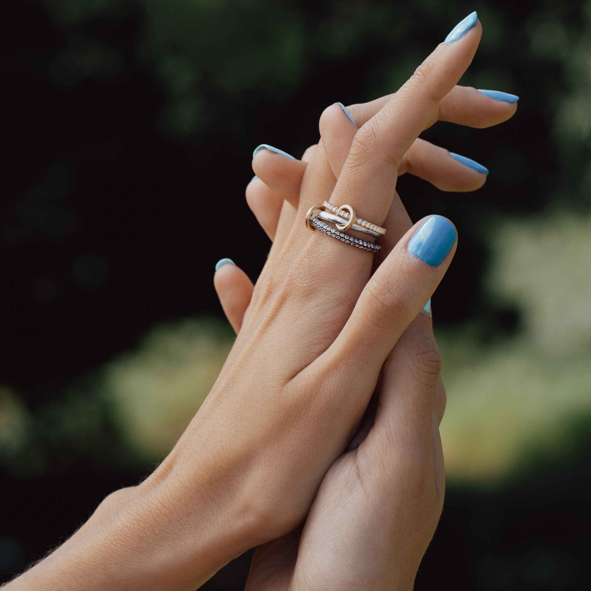 14k Yellow Gold Dual Band Multi Link Connector Ring