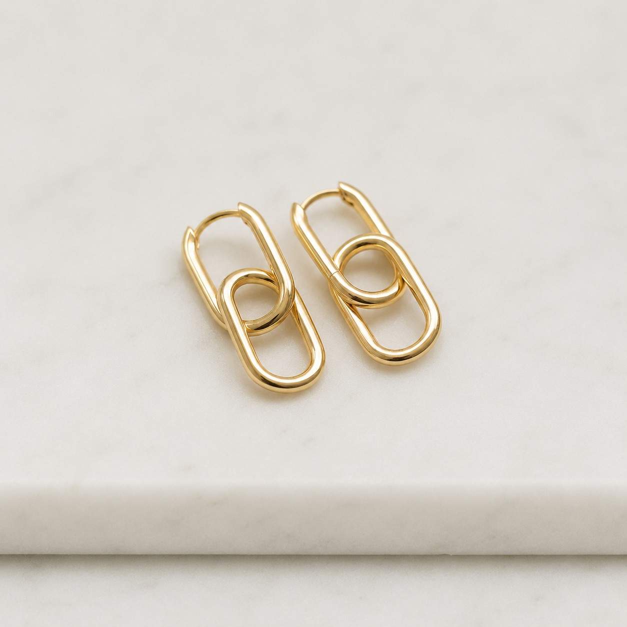 18k gold filled two-tone paperclip link earrings | modern chain drop hoop