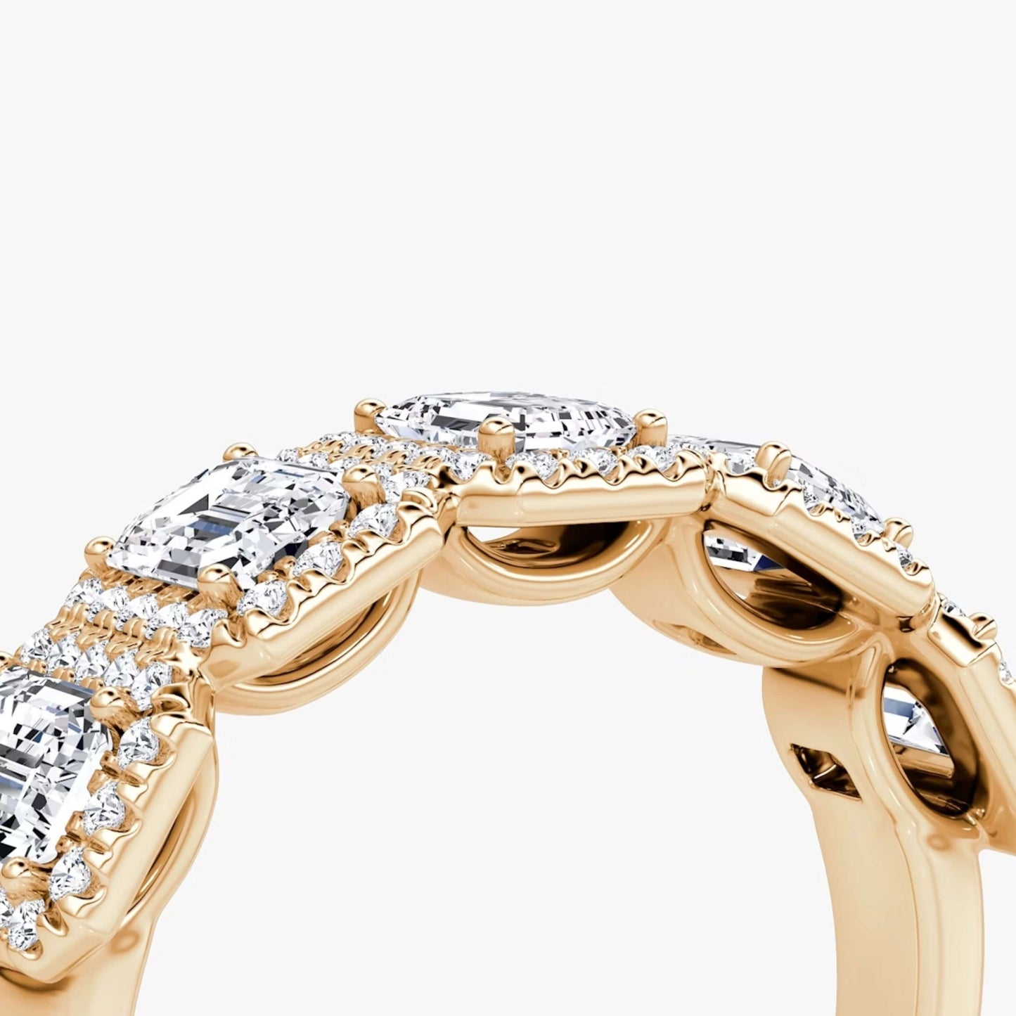 18K Rose Gold Emerald Cut Diamond Halo Wedding Band