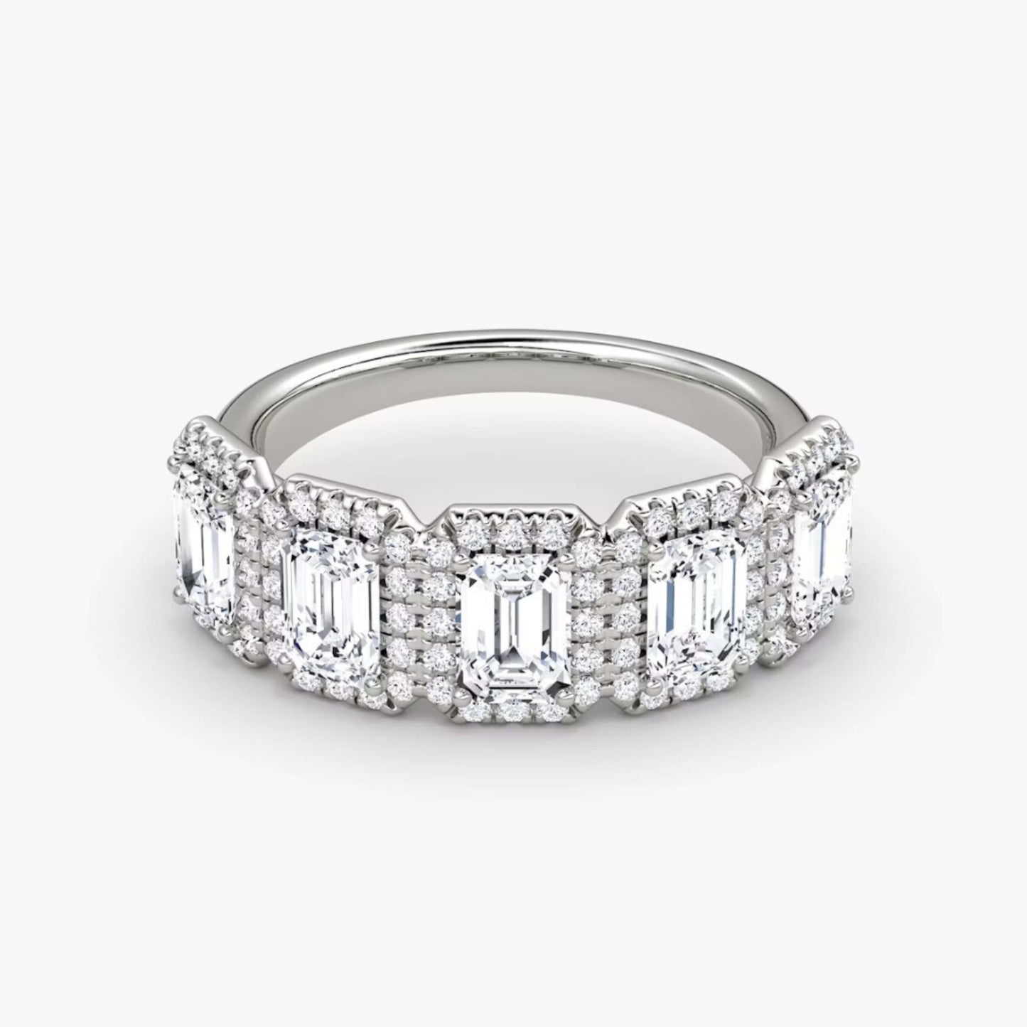18K White Gold Emerald Cut Diamond Halo Wedding Ring
