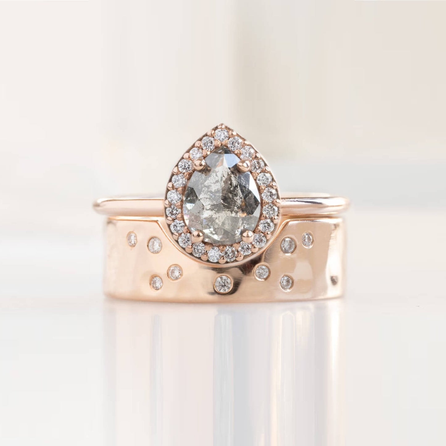 18K White Gold Salt and Pepper Diamond engagement ring set