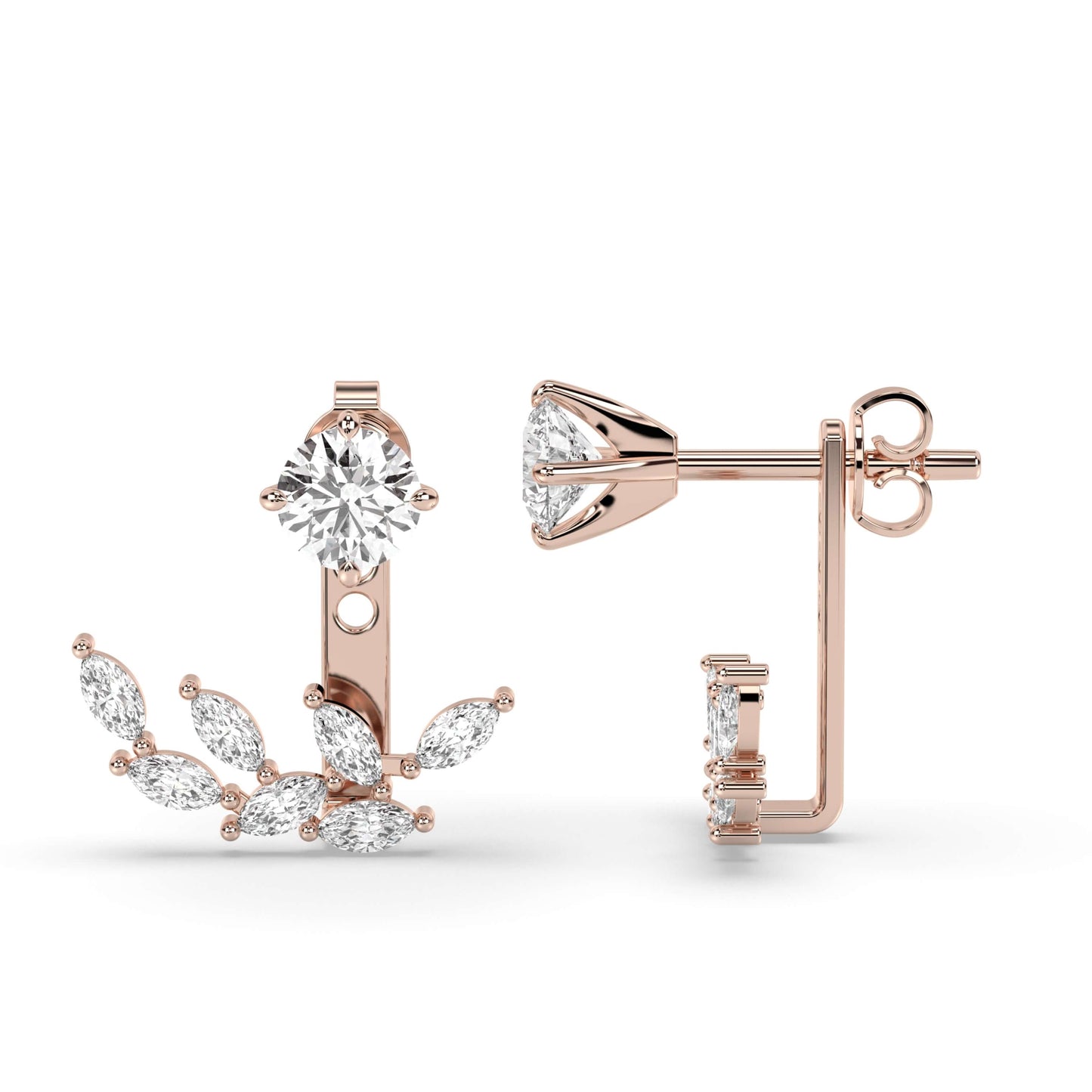18k Gold Leaf Front Back Ear Jacket Earrings