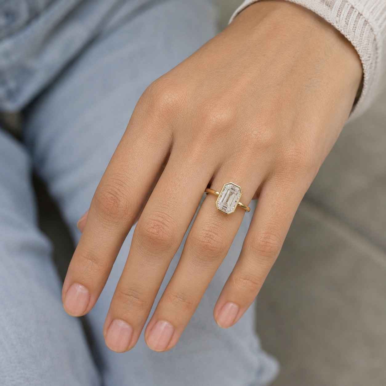 2.00 ct emerald cut moissanite ring 14k yellow gold bezel set solitaire engagement ring wedding promise ring gift for her