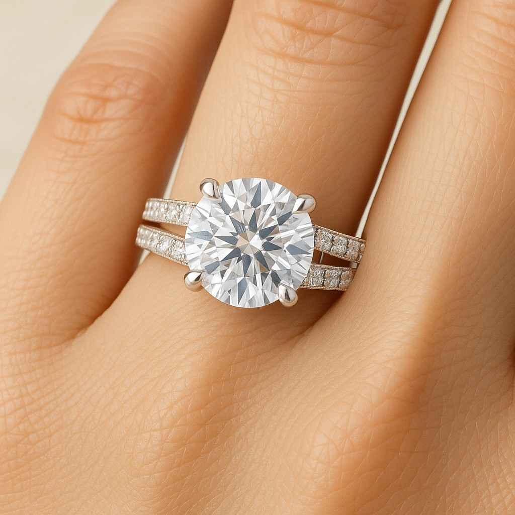 2 CT Round Cut Moissanite Engagement Ring Pave Set 14K Gold Wedding Ring Hidden Halo Ring Proposal Ring For Her Six Prongs Anniversary Ring