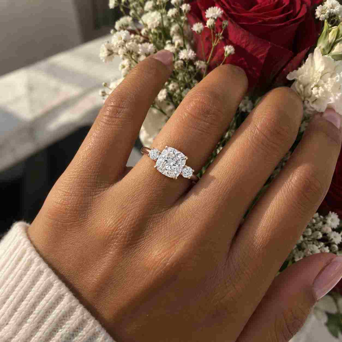 2mm band ring, solitaire cushion ring for her anniversary gifts
