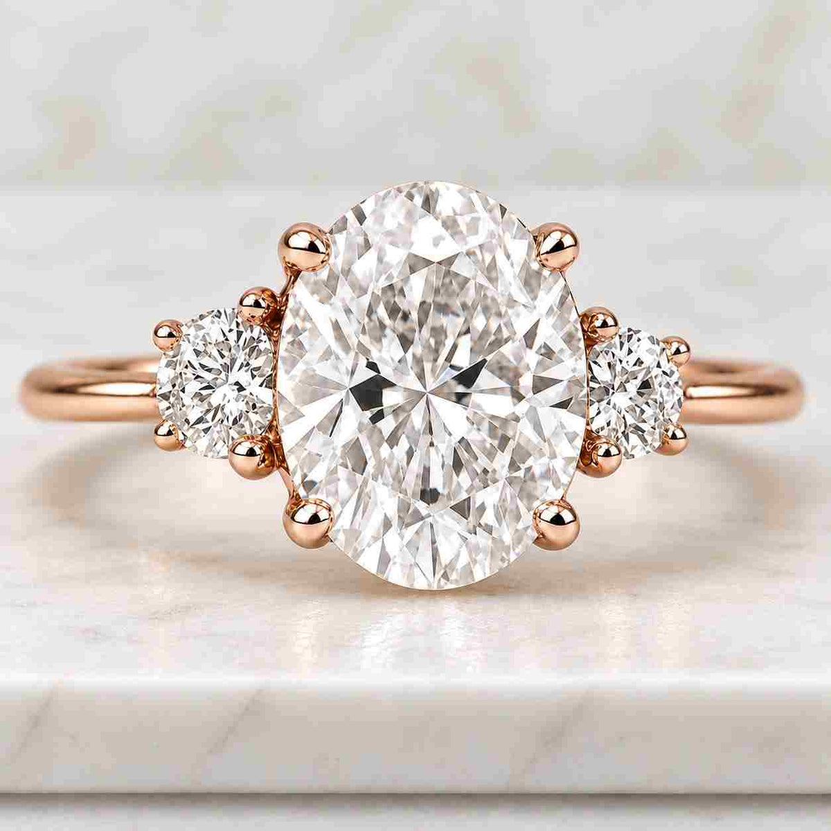 3 carat e/vvs2 oval cut three stone lab grown diamond engagement ring