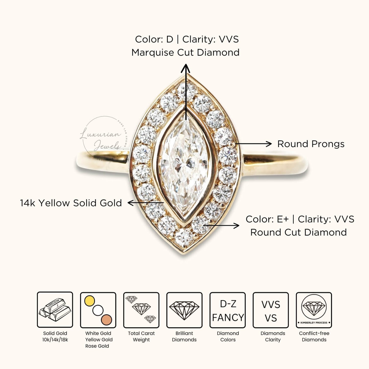 14K Marquise Bridal Set Halo Diamond Ring