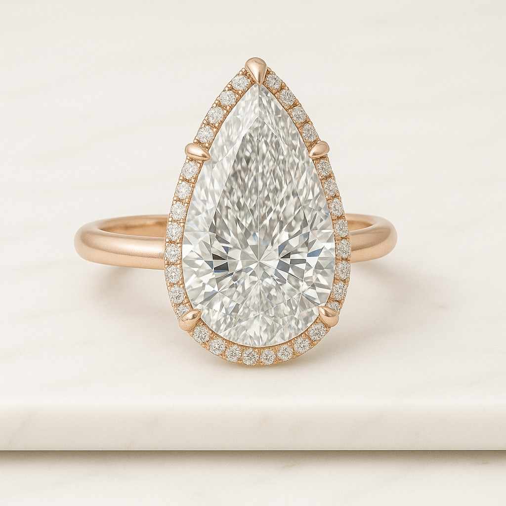 5 carat pear cut hidden halo ring lab grown diamond engagement ring igi certified lab diamond gift for her invisible halo handmade jewelry