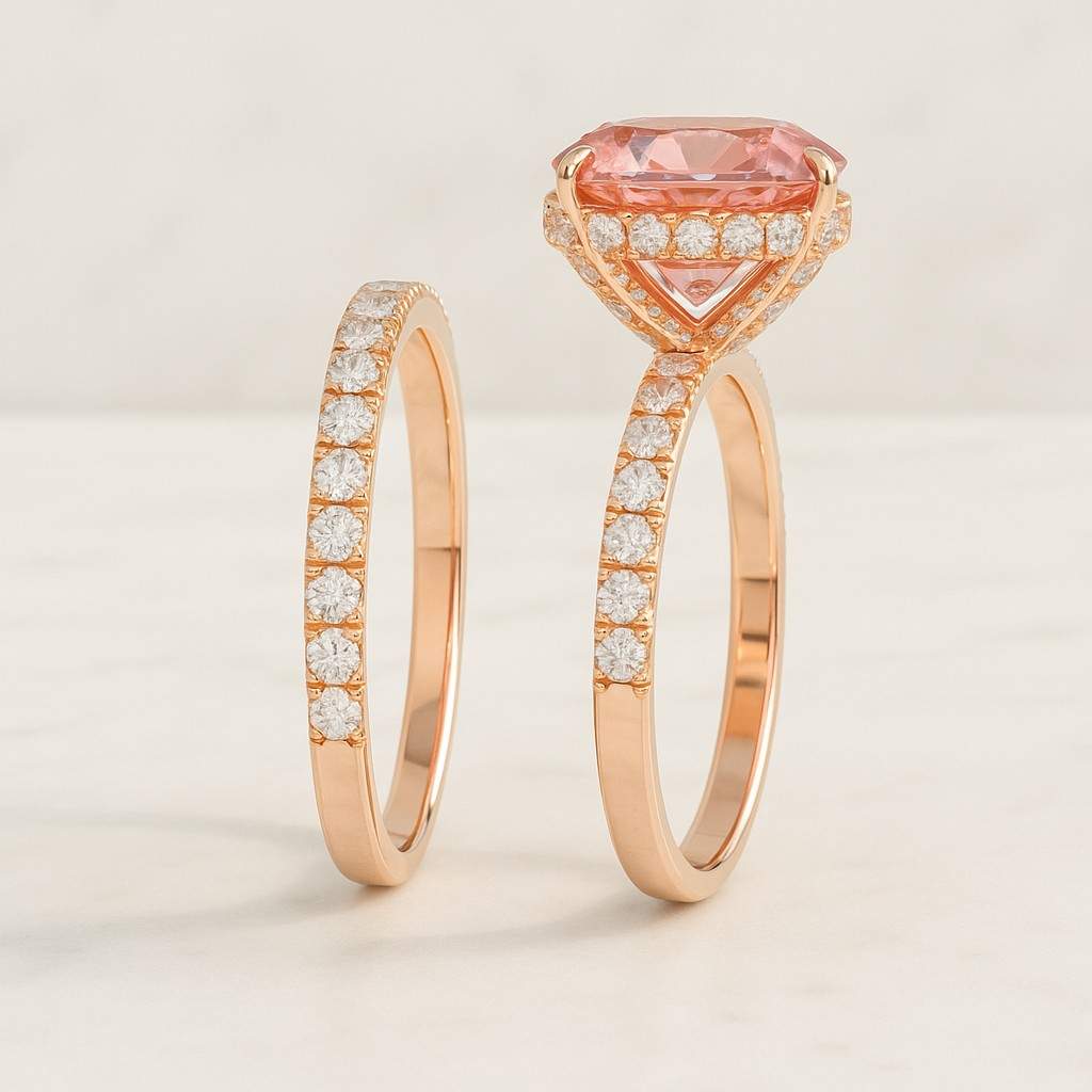 5ct Radiant Cut Pink Moissanite Engagement Ring Peach Pink Cushion Wedding Ring