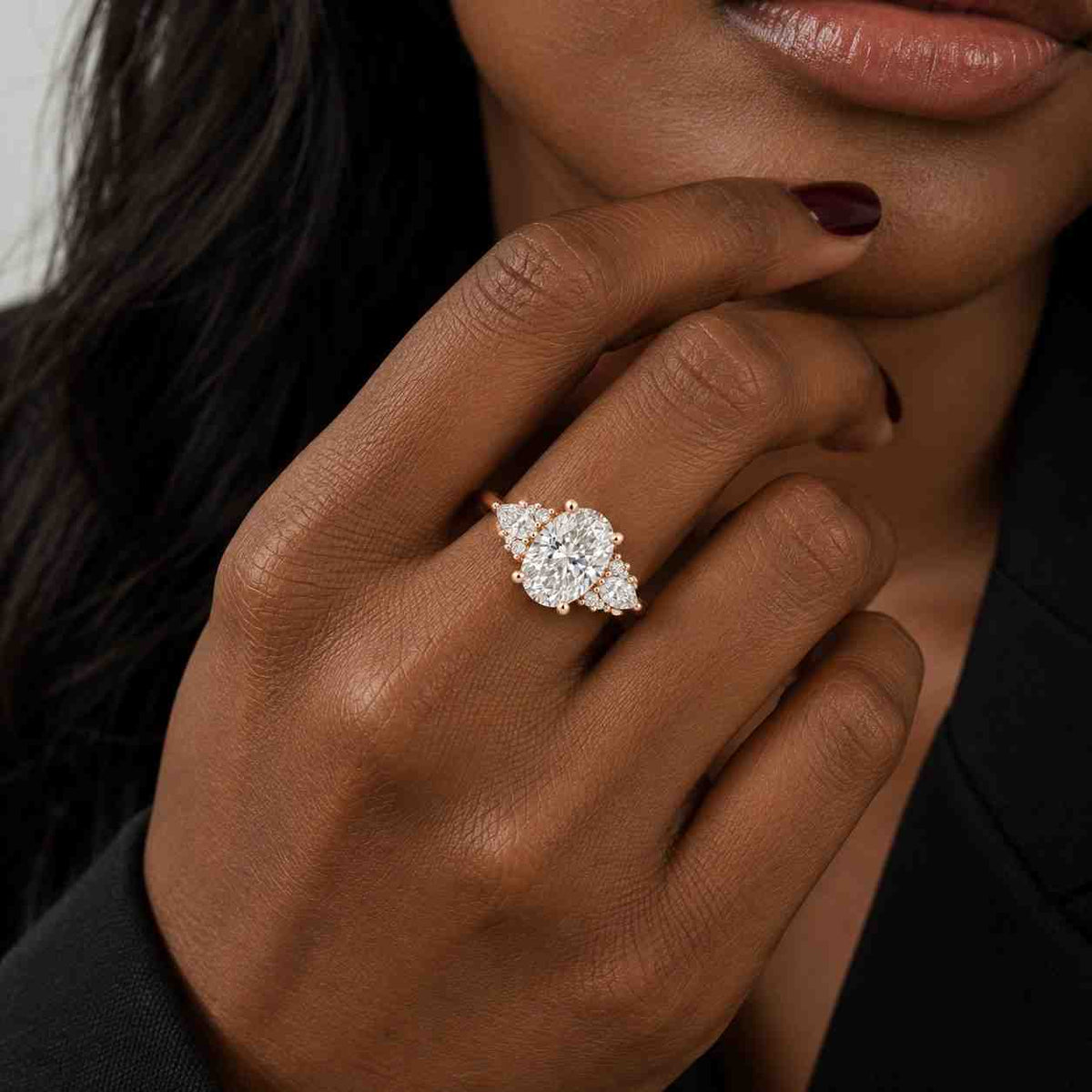 6 ct oval lab grown diamond ring | three stone engagement ring