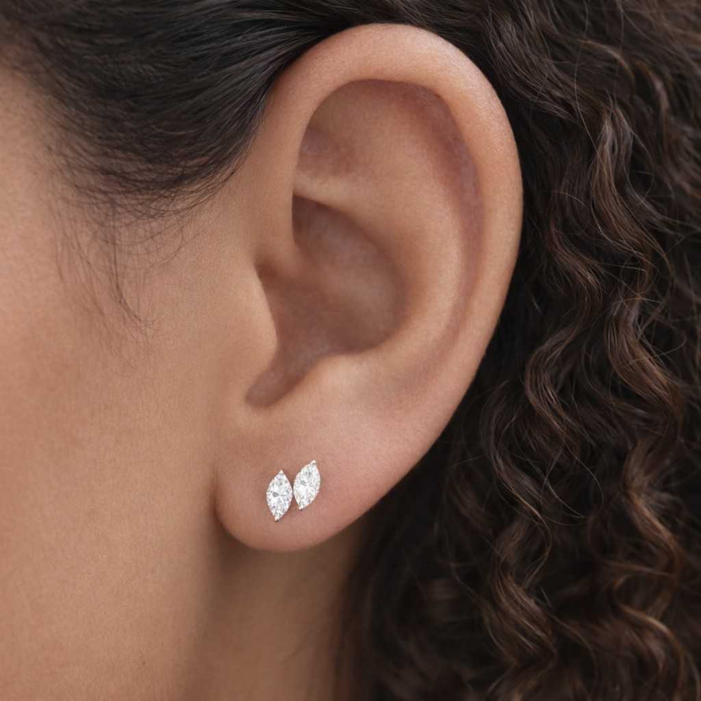 pear & round cut lab diamond toi et moi earrings, handmade diamond stud earrings, two stone cvd diamond earrings, anniversary gift for her