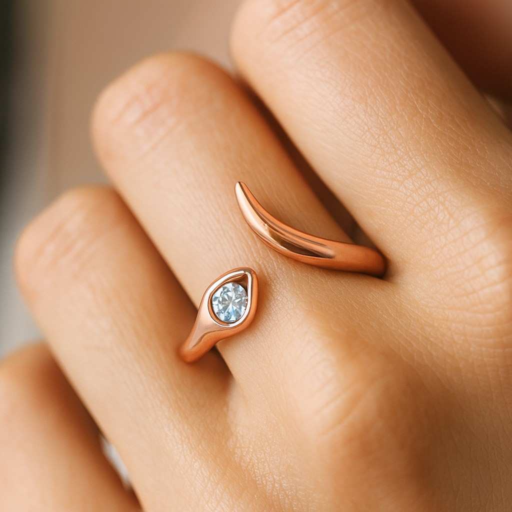 Round Lab Grown Diamond Wave Band 14K Gold Curved Half Eternity Ring Stacking Bridal Wedding Band