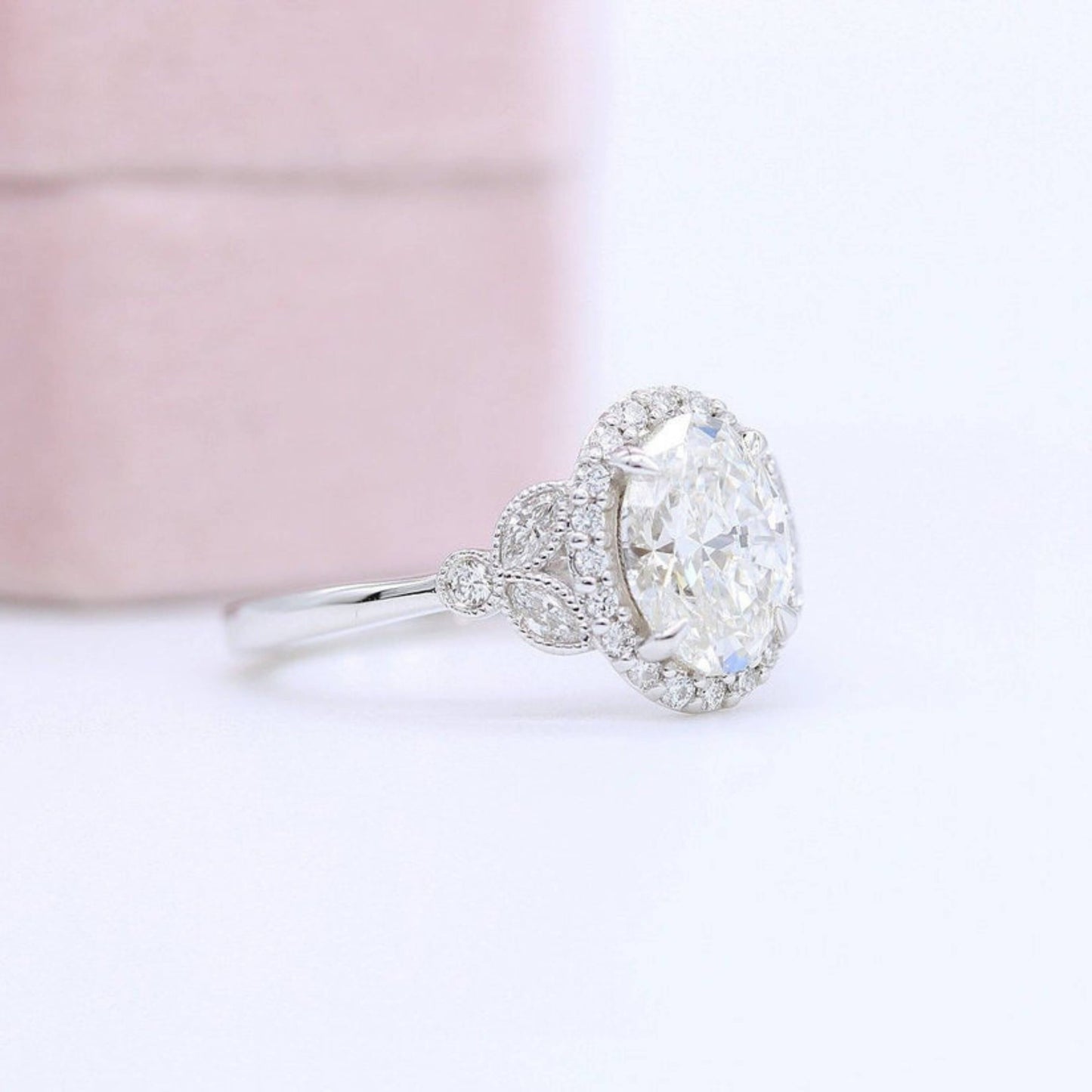 Antique Art Deco Ring In 14K Solid White Gold