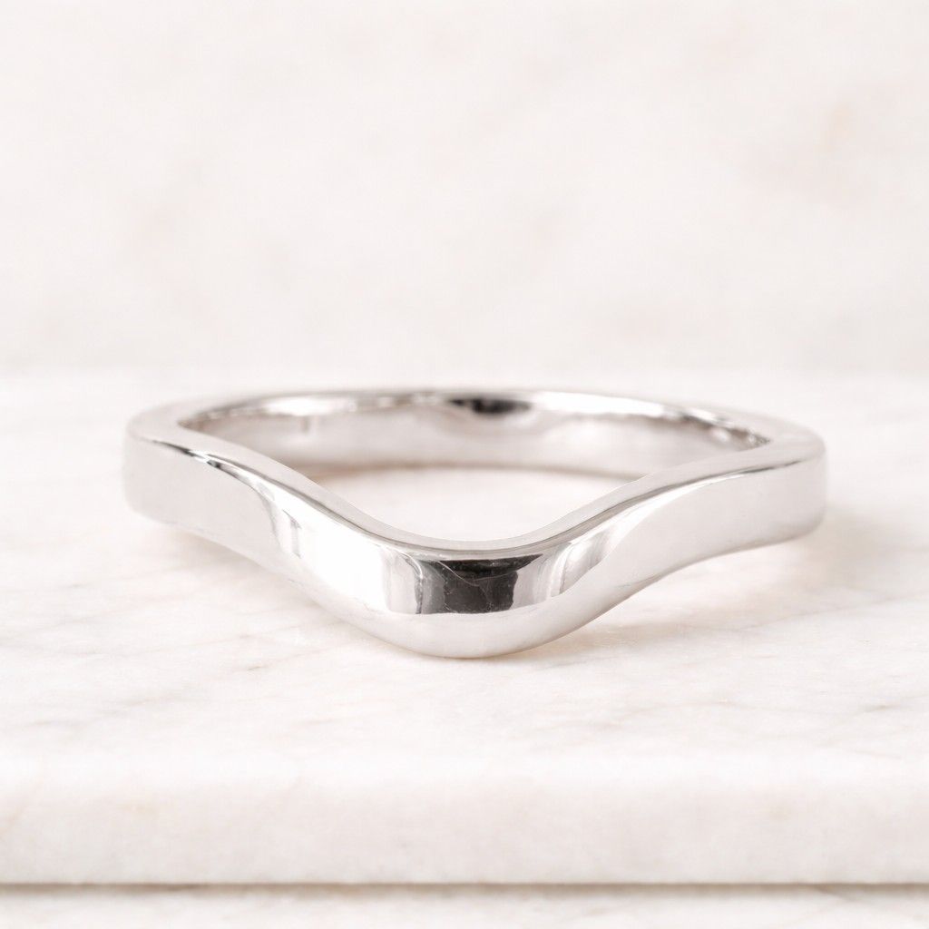 art deco curved wedding band solid 10k/14k yellow gold curved ring for women chevron stacking band for her curved matching band minimal gift