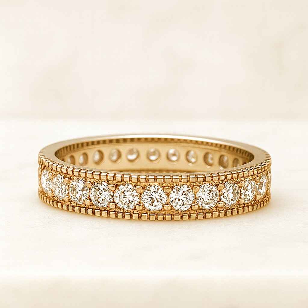 Art Deco Wedding Band Vintage Wedding Ring Pave Diamond Ring Half Eternity Band for Women Milgrain Band