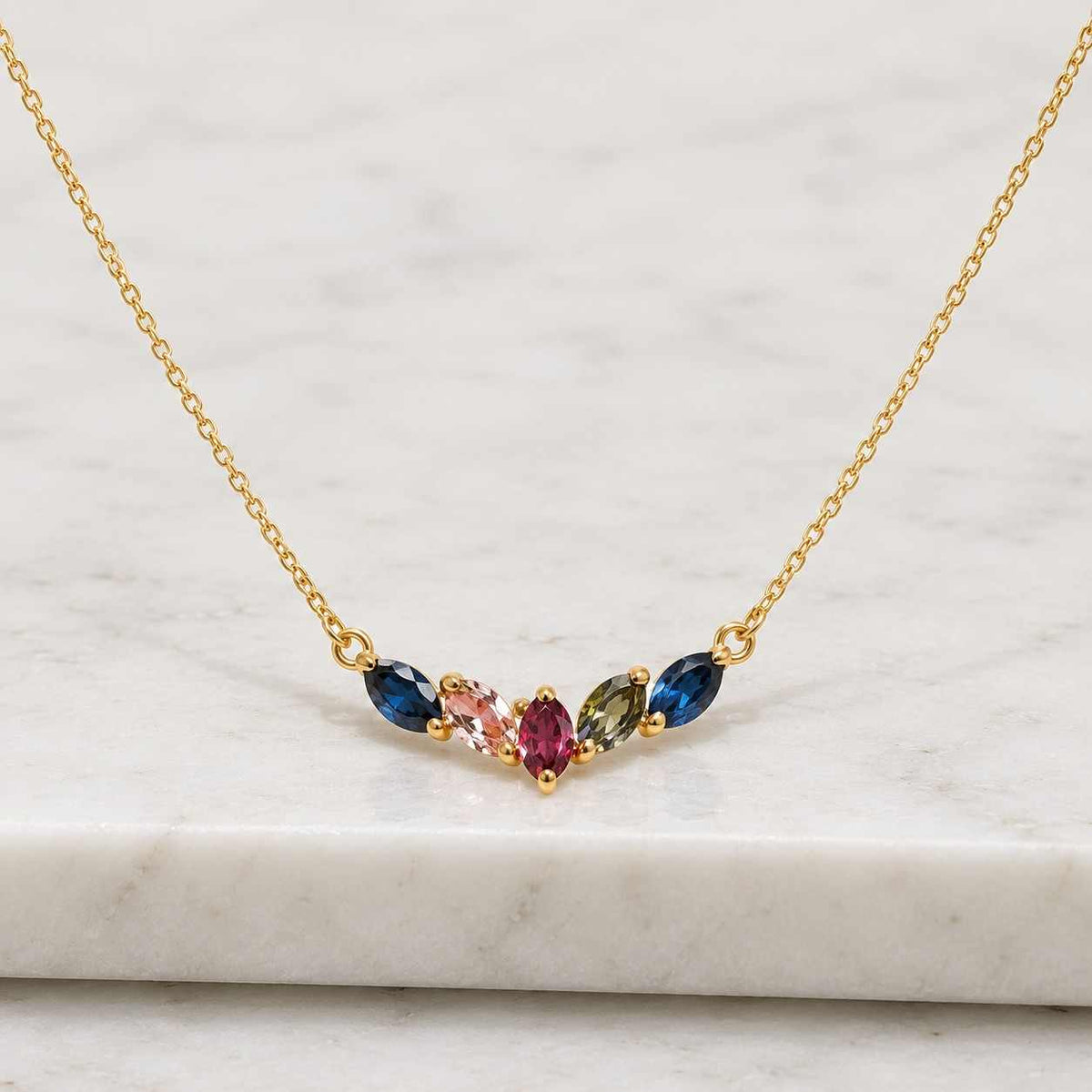 family birthstone necklace, 14k gold pear halo multi stone pendant, gift for mom