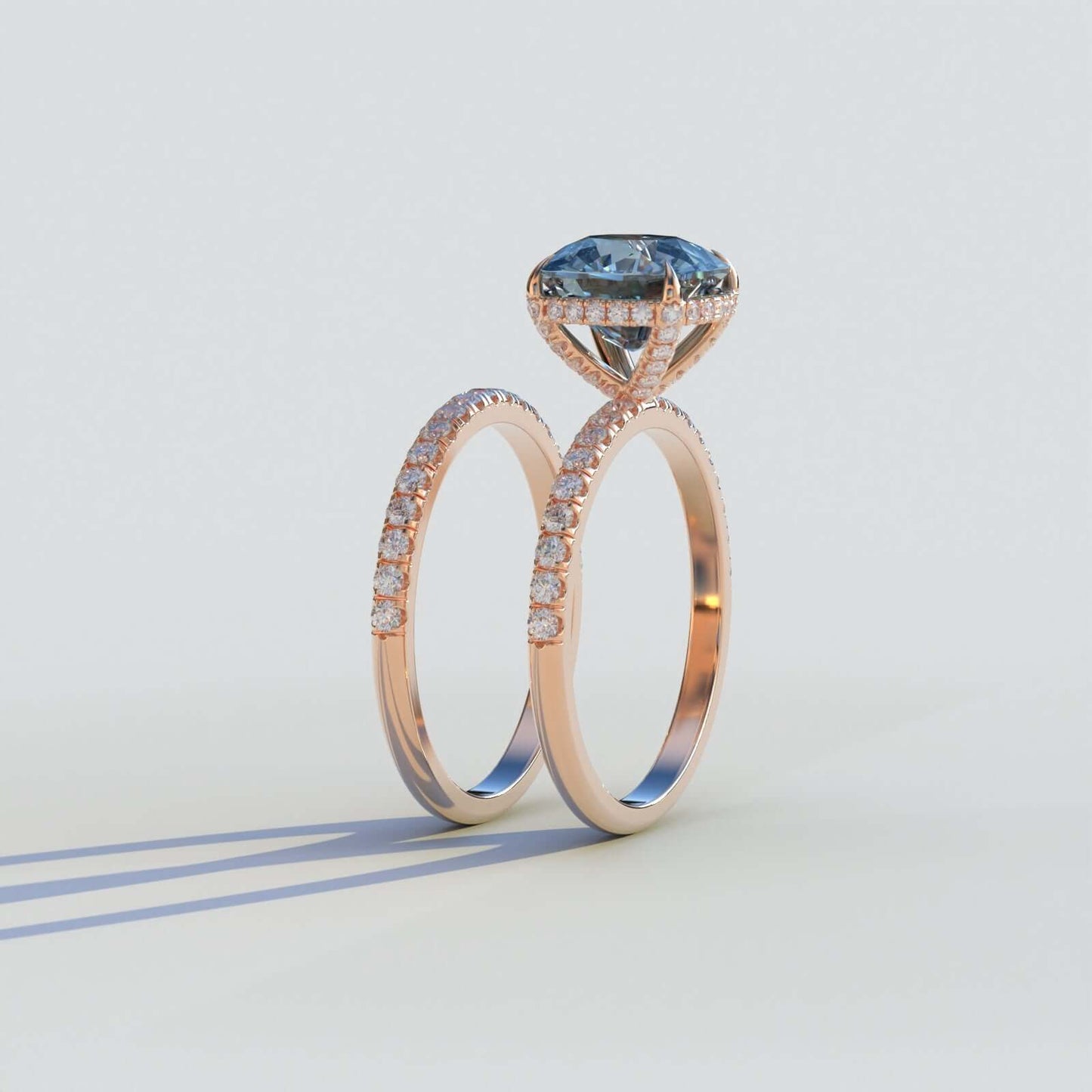 Blue Color Cushion Cut Halo Engagement Ring