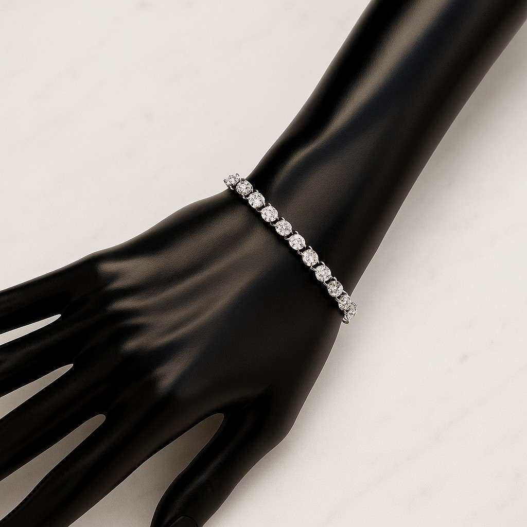 Round Cut Lab Grown Diamond Tennis Bracelet 14K White Gold Bezel Set Bracelet