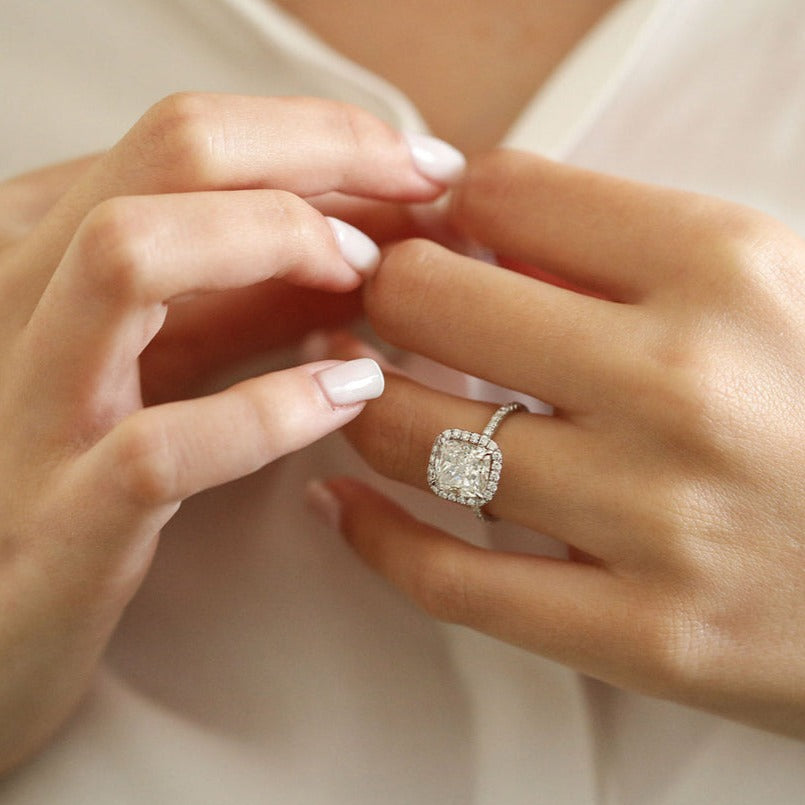 Cushion Cut Solitaire Accent Halo Engagement Ring Gift For Her