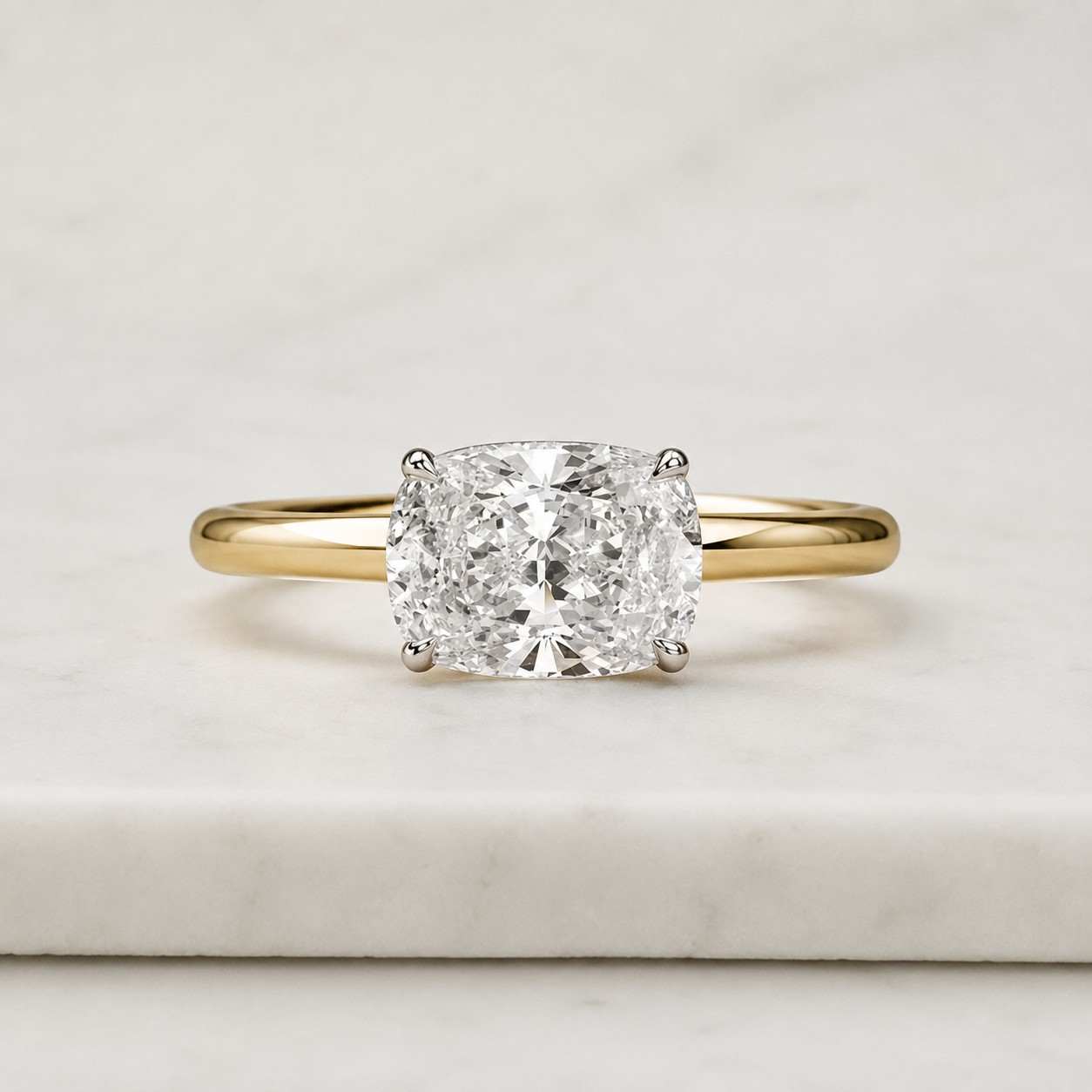 cushion lab grown diamond engagement ring | hidden halo with pave round diamonds | igi certified | 10k 14k 18k gold, platinum & silver