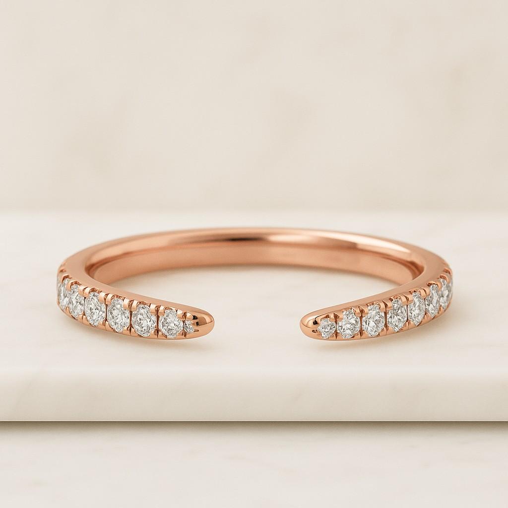 Custom Open Wedding Band Genuine Lab Grown Diamond Ring Full Eternity Ring Solid Gold Gap Wedding Ring Round Stone Cuff Stacking Ring Women